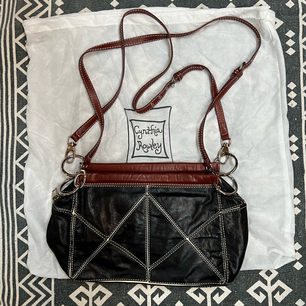 Cynthia Rowley Geometric Stitch Leather Shoulder Bag 🖤🧵